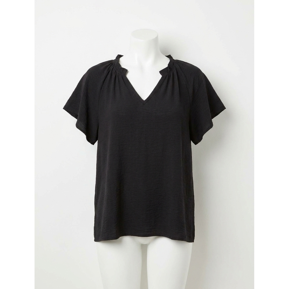 NEW ENTRO ruffled flutter sleeve blouse in black